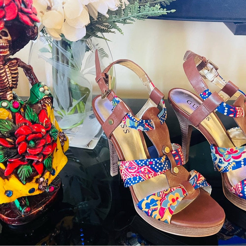 Guess Brown Heels with Playful Design